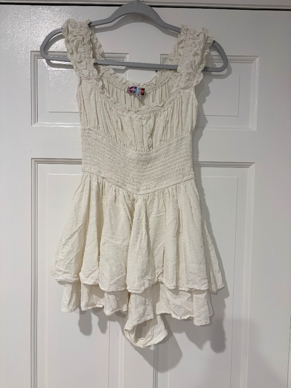 Urban Outfitters White Swiss Dot Smocked Romper Dress Small